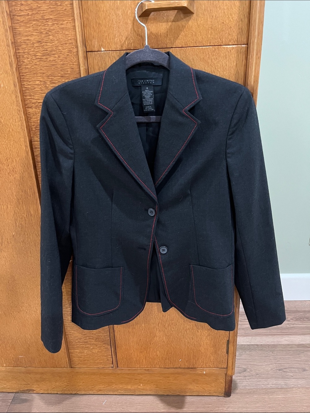 The Limited charcoal Blazer with Red Topstitching